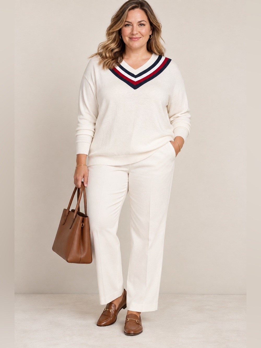Tommy Hilfiger Red White Blue Stripe on Off White Sweater XXL Women’s Nautical